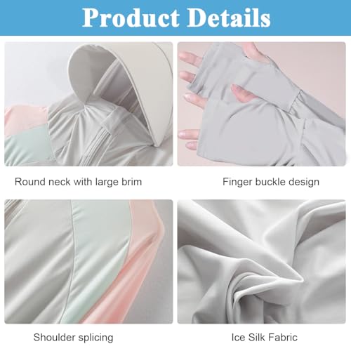 PALAY® Woman Sun Protection Hoodie Jacket Lightweight UPE50 Sun Blocking Coat with Pocket Long Sleeve Shirt Hiking Outdoor Face Mask 3 PCS