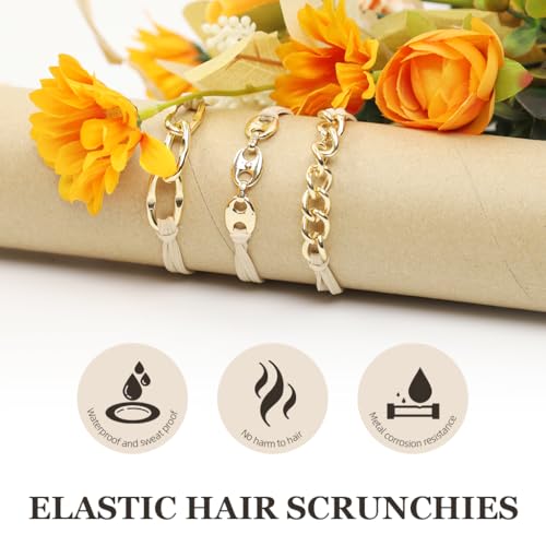 MAYCREATE 3Pcs Hair Ties for Women Golden Metal Loop Chain Charm Hair Bands Hair Elastics Hair Ties for Girls Chic Women Wristband Fashion Piece Headpiece Gift for Girls