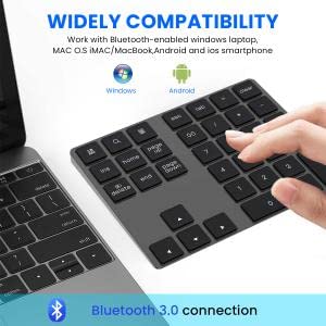 Verilux Bluetooth Numeric Keypad with 34 Keys and Rechargeable Design for Mac and Windows