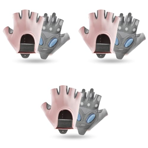 Proberos® 3 Pairs Women Workout Gloves Crossfit Gym with Anti Slip Silicone Pad Palm Design Compression Fitness Summer Breathable Fingerless Gloves Size M