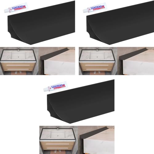 HASTHIP® 39inches Silicone Water Stopper Blocking Strip Bathroom Waterproof with Caulk Tape Self-Adhesive Shower Room Barrier Retention System Black 3 PCS