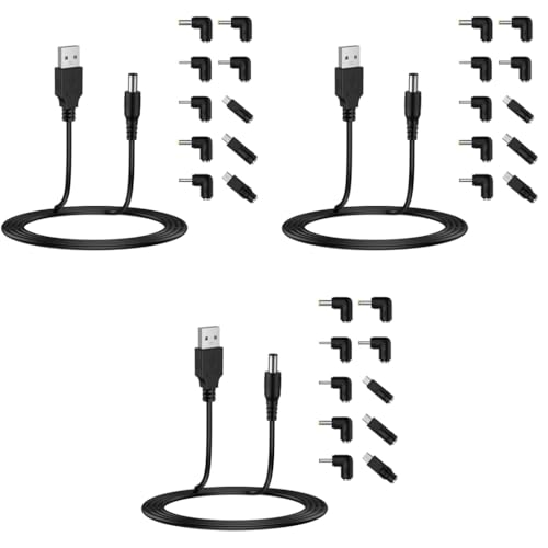 Verilux® USB to DC 5V Power Cord Universal 5.5x2.1mm Plug Jack Charging Cable with 10 Connector Tips 5.5x2.5 4.8x1.7 4.0x1.7 4.0x1.35 3.5x1.35 3.0x1.1 2.5x0.7 Micro USB Type-C Mini 3 PCS