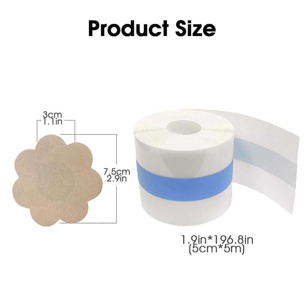 MAYCREATE Boob Tape for Breast Lift with 5cm×5m Free Cut Roll and 5 Pairs Silicone Nipple Covers