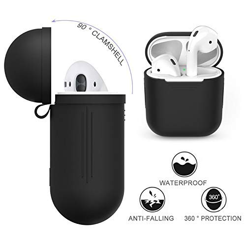 Verilux® 6pcs Cover Case Set for AirPods with Silicone Protective Cover & Receiving Box & Anti Lost Strap & Ear Cover Hooks Airpods Accessories Kits Black