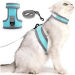 Qpets® Cat Vest Harness & Nylon Webbing Leash Set Outdoor Anti-Escape Pet Harness Walking Harness Safety Reflective Strip Cat Harness Breathable All Season Use Cat Vest Harness, Size M