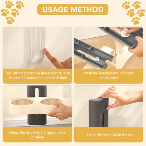 Qpets Dog Bowl 2 In 1 Dog Feeding Bowl Dog Food Bowl Water Bowl Wall Mounted Adjustable Height Pet Food Bowl Dog Cat Food Bowl Detachable Pets Food Bowl for Dogs, Cats