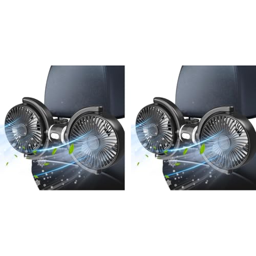 STHIRA® USB Car Fan for Headrest 12/24V Twin Cooling with 3 Speeds Posts Mounting Compact Flexible Angle Adjustment Plug and Go 2PCS
