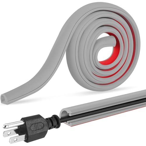 Serplex® PVC Cord Cover 6.6ft Self Adhesive Floor Cord Hider Wall Wire Holder Hider Cuttable Soft PVC Floor Cord Hider Side Open Flexible Wire Cover Reuseable Cord Cover, Grey