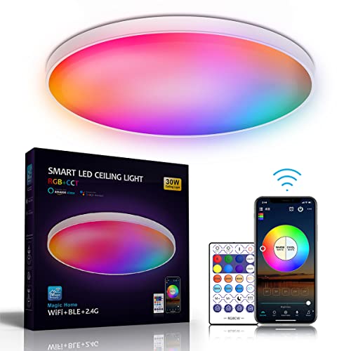 ELEPHANTBOAT® Panel Lights for Ceiling Lights RGBCW Led Lighting 24W Smart Surface Light 2.4G WiFi Compatible with Alexa & Google Round Concealed Lights Ceiling with Music Sync APP 16 Million Colors