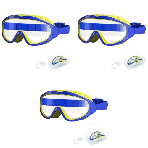 Proberos® Big Frame Swimming Goggles Leakproof for Children Kids Swim Goggles with Anti Fog and UV Protection for Boys Girls Age 3-16 Blue X 3