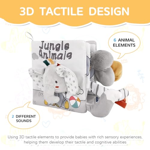 SNOWIE SOFT® Elephant Baby Books 0-6 Months Baby Toys 6-12 Months,Nontoxic Fabric Soft Cloth Books,Early Educational Activity Sensory Toy Waterproof Soft for Toddler Shower Gift 2