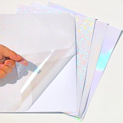 HASTHIP® 20 Sheets Vinyl Holographic Sticker 4 Styles Self Adhesive Lamination Paper Wrap for Laptop Bike Car Table Mobile Phones 8.5x11 inch 40PCS