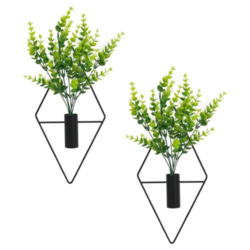 HASTHIP 2Pcs Realistic Eucalyptus Wall Decor with Metal Hanging Planter Home Decorative Fake Green Eucalyptus Planter Minimalism Room Decor Wall Decor for Living Room, Office, Balcony