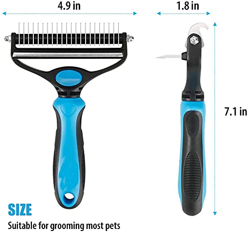 Qpets Dog Brush for Deshedding and Dematting with Dual Sided 22 and 90 Teeth | Ergonomic Grip