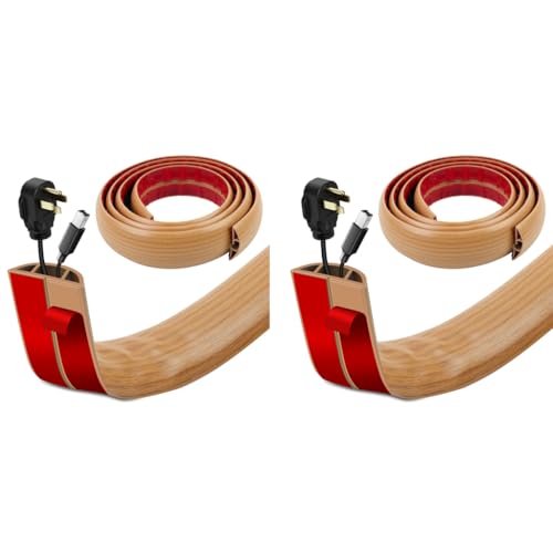 HASTHIP® 6.6FT Floor Cord Cover Self Adhesive Hider Cable Management Electric Cuttable Protector Sleeve PVC Rubber Power 2 PCS