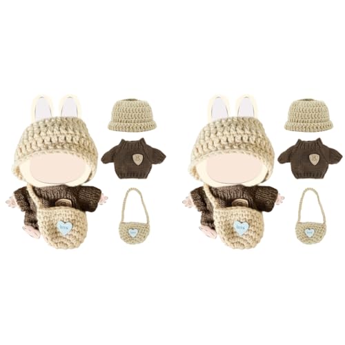 PATPAT® Clothes for 17cm Dolls Set Plush Toys Crochet Knitted 3 Piece Hat Backpack Stylish Cute Dress up Accessories No Doll Brown 6PCS
