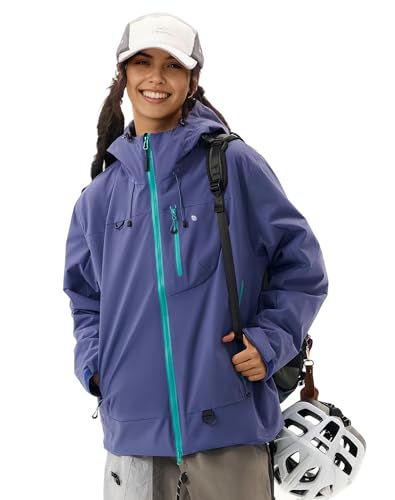 Venzina® Women's Fashionable Fitted Waterproof Jacket, Stylish Color-Block Windbreaker, Versatile for Daily Commute, Travel, and Outdoor Activities I Unisex Couple Jacket, Blue-XL