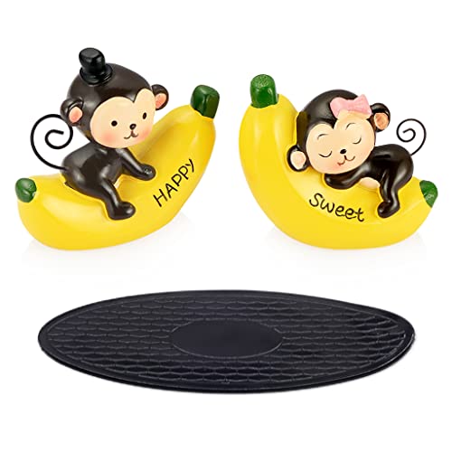 ZIBUYU® 1 Pair Cute Resin Couple Monkey Banana Car Resin Decoration Car Dashboard Toy Desk Decoration Lovely Dashboard Toys Gift Car Interior Decoration Desk Decoration