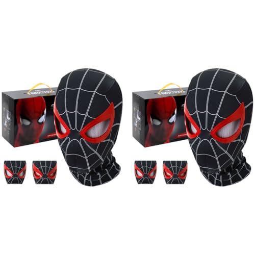 FANCYKU® 3D Spide Mask with Moving Eyes Jaw Motion Activated Blinking Eyelid Spide Head Cover Cosplay Costumes Mask for Adult Kids Halloween Masquerade Cosplay Black Red X 2