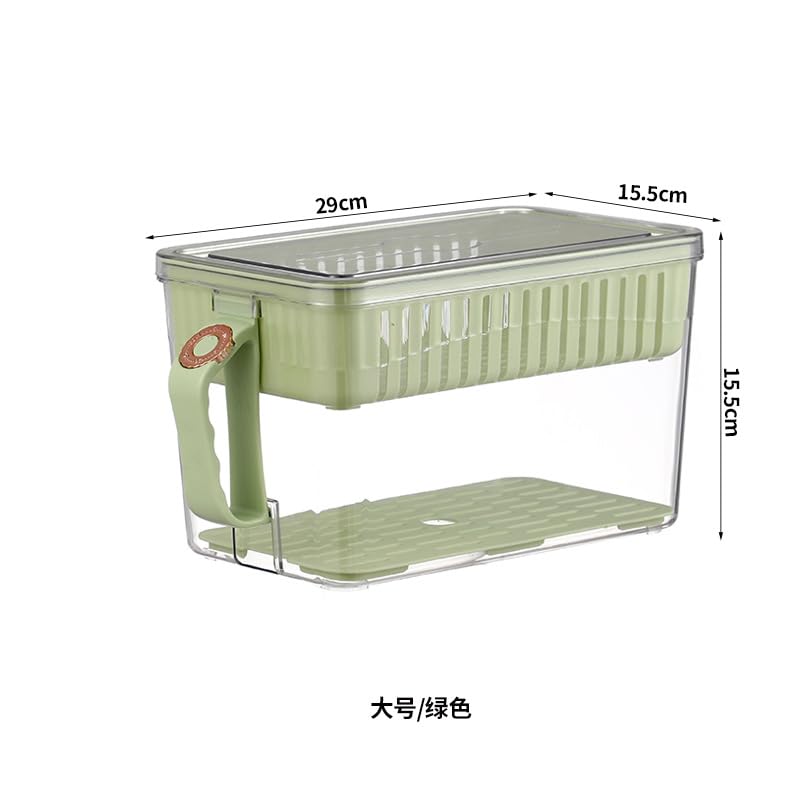 ZIBUYU Fridge Organizer Transparent Double Layer Refrigerator Organizer Box with Handle & Lid Food Grade BPA Free Food Container Built-in Removable Draining Tray Kitchen Organizer, 29.5x16.5x16.5 cm