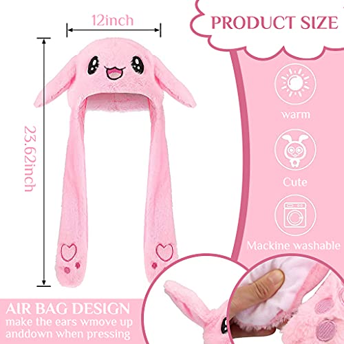 PATPAT® Plush Animal Bunny Dancing Ears Hat, Rabbit Moving Ear Flaps and Press Paws for Girls Women Kids (Pink) 3 PCS