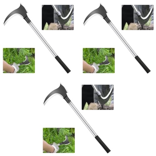HASTHIP® Carbon Steel Axe Tool for Wood Cutting Gardening Sickle for Cutting Grass 52 CM Weed Remover with Handle 2 in 1 Grass Removing Chopping Harvesting Pruning 3 PCS