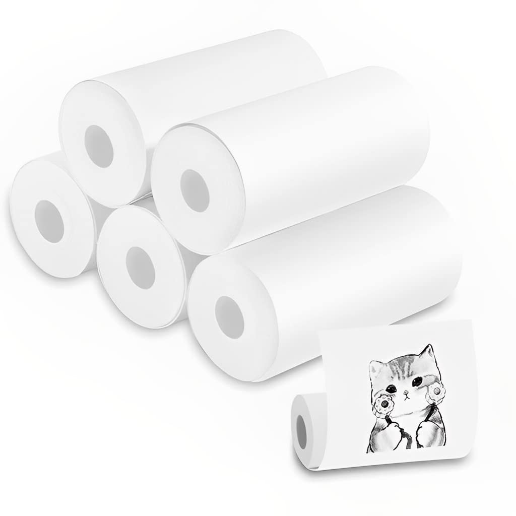 ZORBES Thermal Printer Paper Roll 5 PCS White Self-Adhesive Thermal Printing Paper Printer Sticker Paper for Mini Thermal Printer, Cash Register Printing Paper Roll for POS Machine, 57mm*25mm