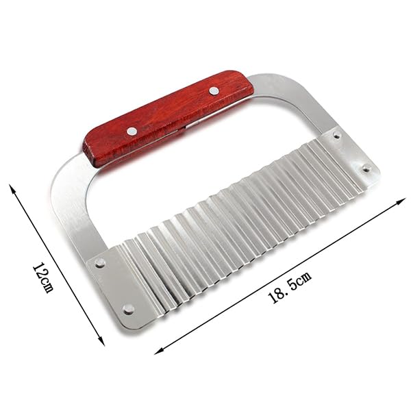 ZIBUYU Potato Crinkle Cutter for Homemade Fries with Corrugated Blade 18.5x12cm | Stainless Steel and Wooden Handle
