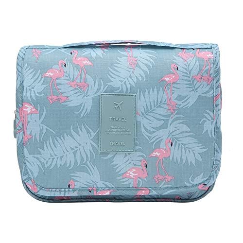 ZIBUYU Travel Cosmetic Pouch Hangable Cosmetic Organizer for Women Makeup Bag Printed Cosmetic Box Girls Cosmetic Pouch for Toiletries, Cosmetics, Skin Care Product, Makeup Brushes-Blue Flamingo