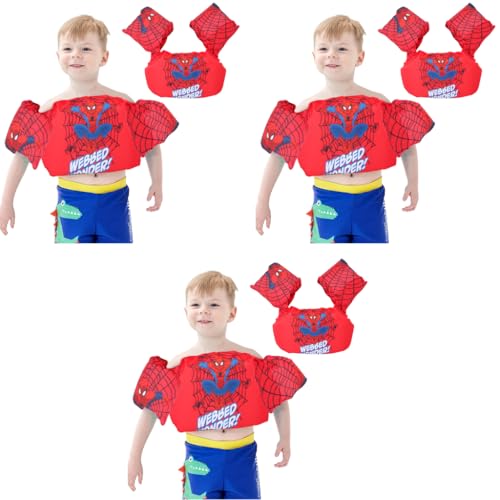 Proberos® Float Arm Bands Vest One Piece Inflatable PVC Floating Red Super Hero Cartoon Design Beginners Safe Kids Toddler 30-55 lbs Boys Girls 3PCS