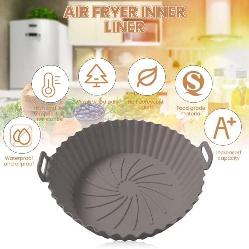 Venzina® Air Fryer Liners Reusable Round Baking Tray Air Fryer Non-Stick Basket Air Fryer Silicone Tray Reusable Fits 3QT-5QT Oven, Microwave Air Fryer Accessories, 1 Pcs (7.9 inch) - Grey