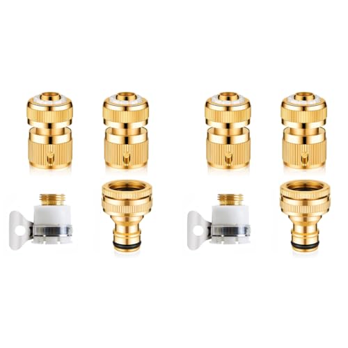 HASTHIP® 8PCS Tap Connector Brass Pipe for Garden Hose Quick Connectors 1/2 3/4 Inch Faucet Adapter Sets Bathroom Kitchen Outdoors