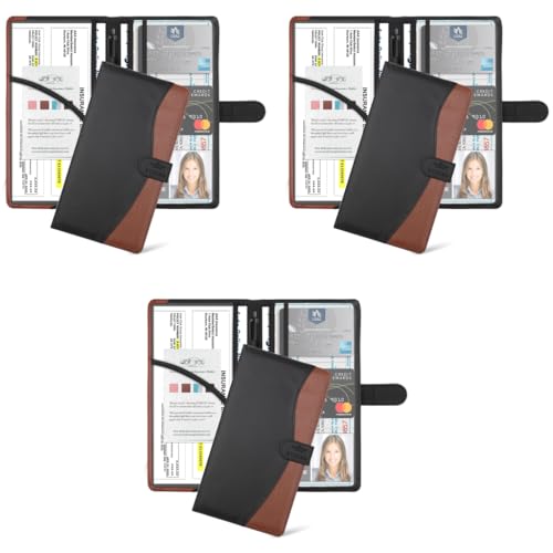 STHIRA® Car Document Holder with Secure Closure Durable Auto Truck Bag Multi Compartment Card Slots Bifold PU Leather Registration and Insurance for Glove Box License Cards 3PCS