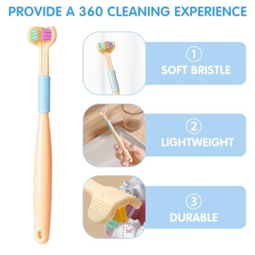 HANNEA® Toothbrush for Kids 6PCS Multi-sided Soft Bristles with Integrated Tongue Scraper Autism Dental Care