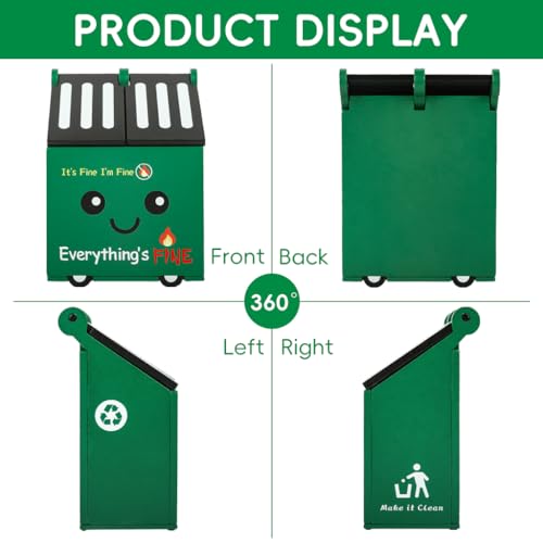 OFIFO® Wooden Desk Pencil Holder Cartoon Green Junk Box Desk School Supplies Organizer,Dual Compartment Design with Flip-up Lid,Self-Encouraging Decor Organizer