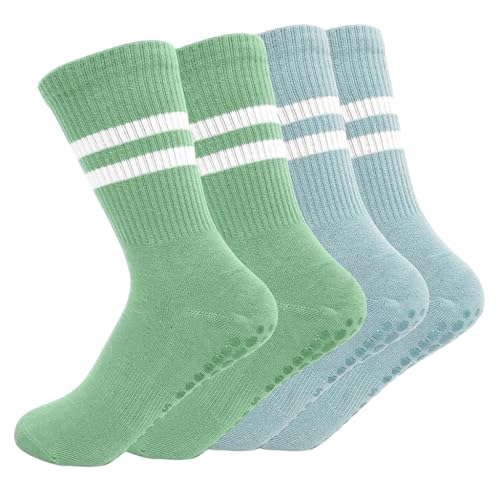 Proberos® 2 Pairs Yoga Socks for Women, Anti-slip Yoga Socks Anti-odor Cotton Socks Compression Sport Socks Fashion Women Socks Floor Socks for Yoga, Pilates, Running, Dance, Blue & Green