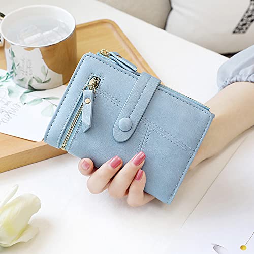 PALAY Small Purses for Women PU Leather Bifold Wallet Card Organizer Girl Wallet Solid Color Women Purse Viberant Blue Wallet for Girls