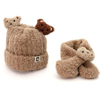 SNOWIE SOFT® Winter Cap for Kids Baby Cap Woolen Cap for Baby Winter Hat Scarf Set, Brown Cartoon Bear Baby Winter Cap for 0 to 3 Year Christmas Gifts