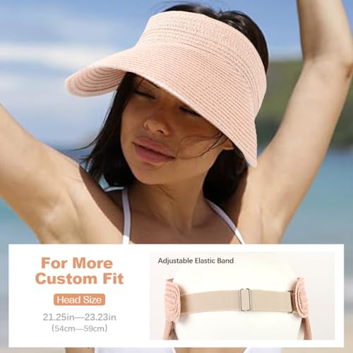 PALAY® Straw Cap for Women Wide Brim Sun Hat Packable Adjustable Pink 3PCS