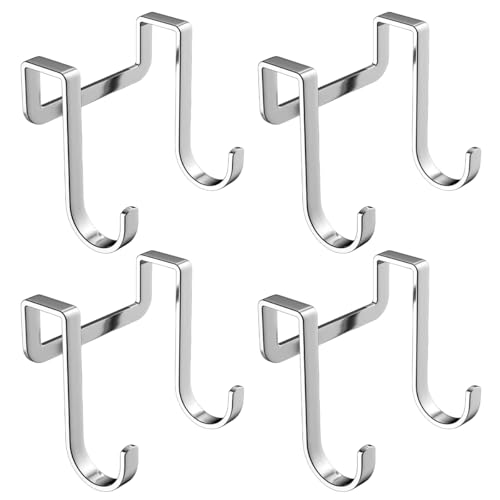 HASTHIP® 5Pcs Door Hooks Cabinet Door Hanging Hook Twin-hook Design Stainless Steel Door Hanging Hooks Door Back Hooks Above-the-door Hooks for Hat, Clothing, Bags