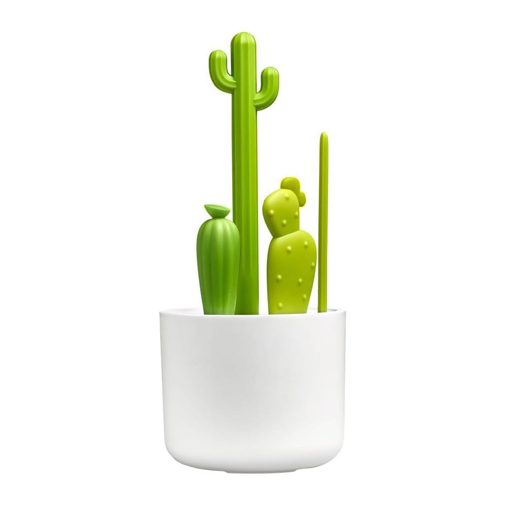SNOWIE SOFT Bottle Cleaner Brush Set for Drinkware and Jars with Cactus Design | 4Pcs Nylon Bristles and Storage Holder