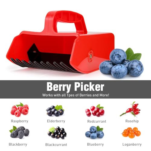 HASTHIP Metallic Berry Picker Comb & Rake - Plastic Blueberry Picker Scoop With Ergonomic Handl - Fruit Picker Tool - Blueberry Rake Scoop for Orchard - Easier Berry Picking for Blackberries & Cherry