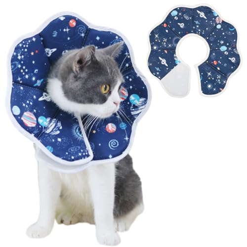 Qpets® Cat Cone Collar Comfy & Soft Padded Cotton Cat Recovery Collar Adjustable Size Machine Washable, After Surgery for Anti-Licking Cat Cone Collar, Surgery Recovery Collar for Pet (S, 16-23cm)