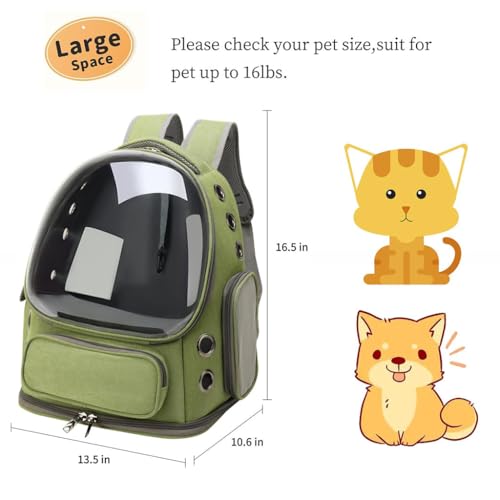 ZIBUYU® Ventilated Cat Carrier Backpack with Clear Dome Window, Comfortable Outdoor Travel Pet Backpack, Breathable Mesh, Lightweight & Durable Design for Cats and Small Pets