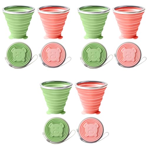 HASTHIP® 2 Pack Collapsible Cup for Travel Accessories Small Silicone Foldable Glass Cups with Lids Camping Outdoor Reusable Expandable Drinking Pink Green 3PCS
