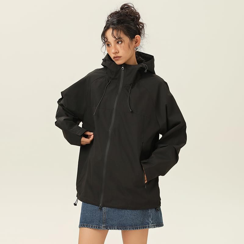 Venzina® Outdoor Hiking Jacket for Women Windproof, Splashproof Hoodie with Pockets, Dual-Way Waterproof Zipper, Loose Fit Long Sleeve Fashion Outdoor Couple Jacket for Hiking, Daily