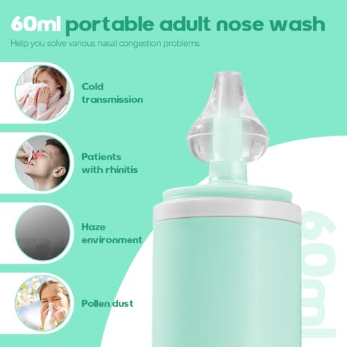 HANNEA® 60ml Nasal Rinser Portable Adult Nose Syringe Cleaner Soft Silicone Nozzle Design Manual Aspirator with Personal Case Green 2PCS