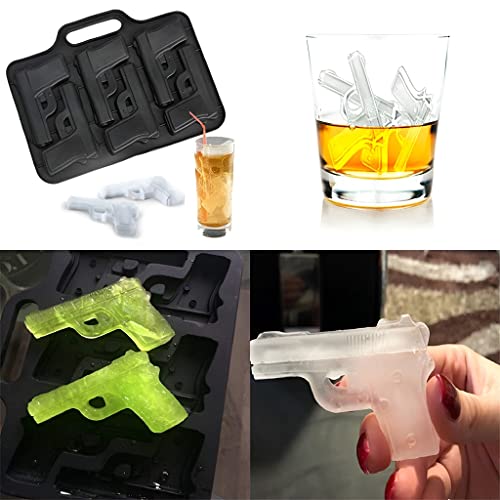 HASTHIP® 2-Pack Ice Cube Tray, Food Grade Silicone TPR Ice Mould Fun Pistol (6 Grids) and Plastic Bullet (10 Grids) Ice Mould for Whiskey Cocktails Ice Cubes, Chocolates, Jello Shots