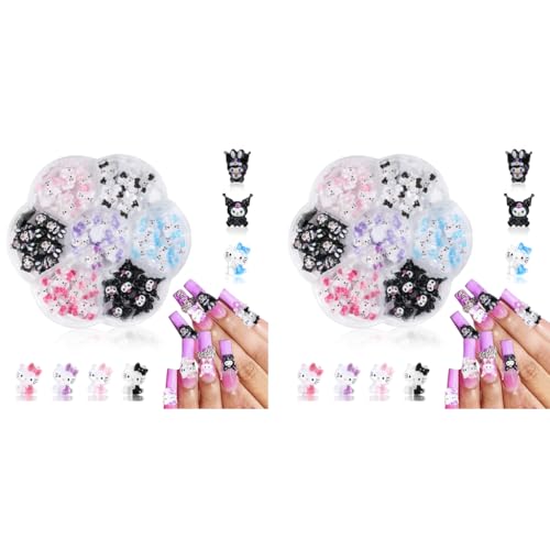 MAYCREATE® 140PCS 3D Nail Decals Flatback Charms Sanrio 7 Designs Kuromi Kitty Themed Resin Cartoon for DIY Art Handcrafts Decorations