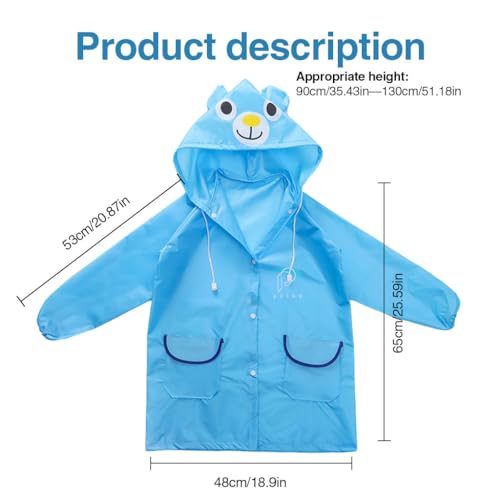 PALAY® Raincoat for Kids Boys Girls with Hood, Polyester Rain Ponchos with Pockets, Bright Color Cute Raincoat for 3-7 Years Old Kids